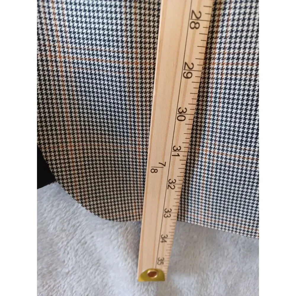 Jack Victor Loretowood Blazer Micro Houndstooth Plaid Cashmere Silk 42L Beige